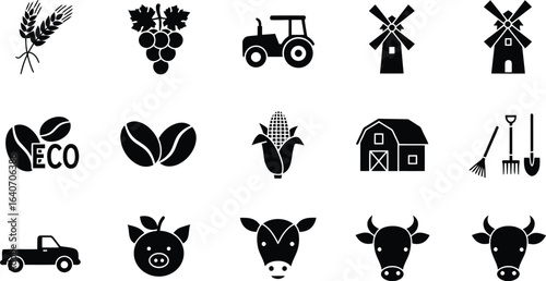 Farm icons agriculture food rural life symbols