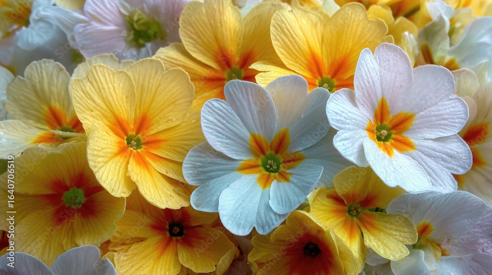 Obraz premium Close-up of vibrant yellow and white primroses