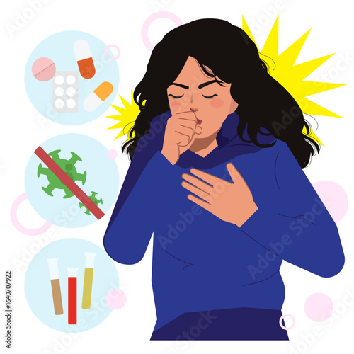 woman coughing lab test medication illustration