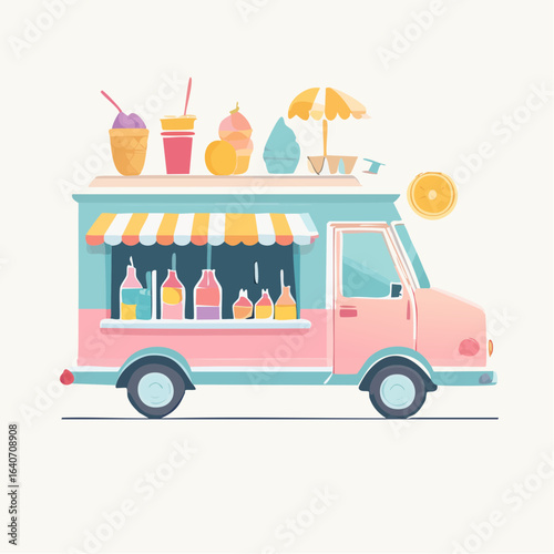 Summer Drinks Food Truck Vector Flat Minimalis, Vector Flat Art