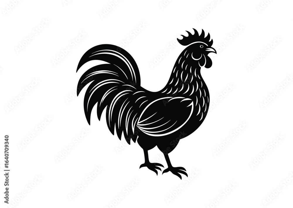 Fototapeta premium Rooster cock silhouette black vector white background