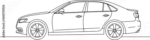 Modern sedan outline drawing automotive line art
