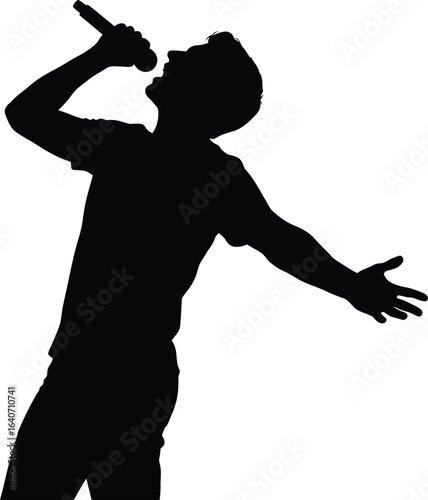 Passionate Singer Silhouette Performing with Microphone and Open Arms