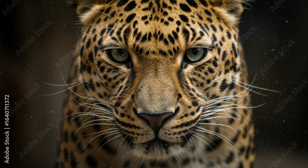 Obraz premium Mesmerizing close-up portrait of a leopard showcasing its intense gaze and intricate fur pattern