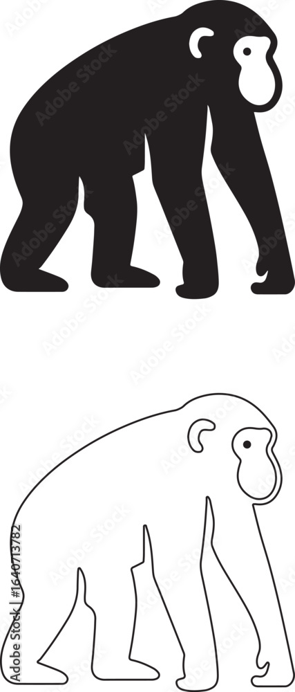 Obraz premium Monkey Silhouette in Two Styles – Black and White Outline