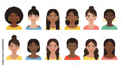 Collection of Diverse Girls with Unique Hairstyles and Earrings