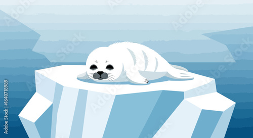 Adorable Harp Seal Pup Resting On An Iceberg In The Arctic Ocean Cartoon