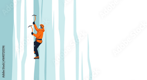 Adventurous Ice Climbing Expedition Sport Activity On Frozen Waterfall