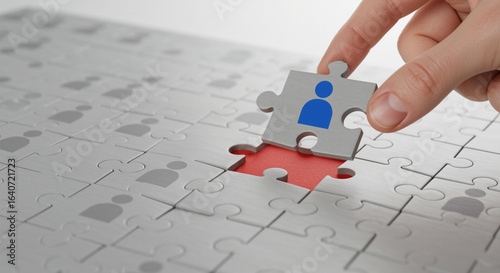 Recruitment and Selection Process with Puzzle Piece representing Candidate Being Placed into Open Position Concept of Finding the Right Employee