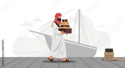 Ancient Mariner Delivering Wares to the Port City on a Sunny Day