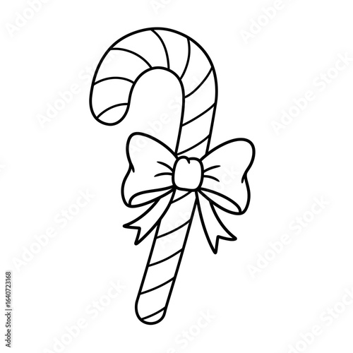 Outlined Christmas Candy Cane with Bow Decoration