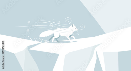 Arctic Fox Trotting Through The Snowy Tundra In Winter Cold Weather