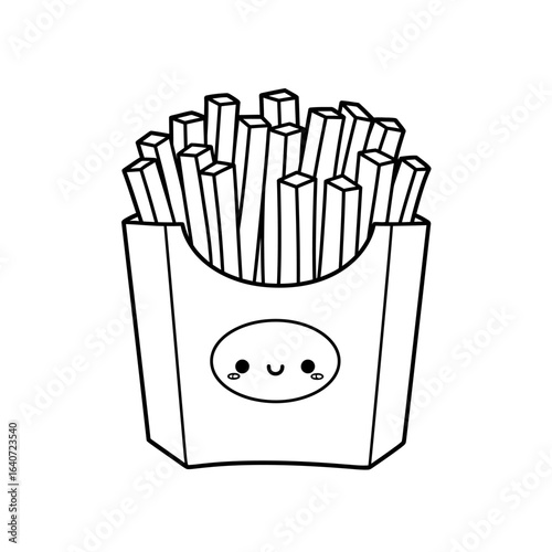 Coloring Book Cute Cartoon French Fries in Smiling Box.