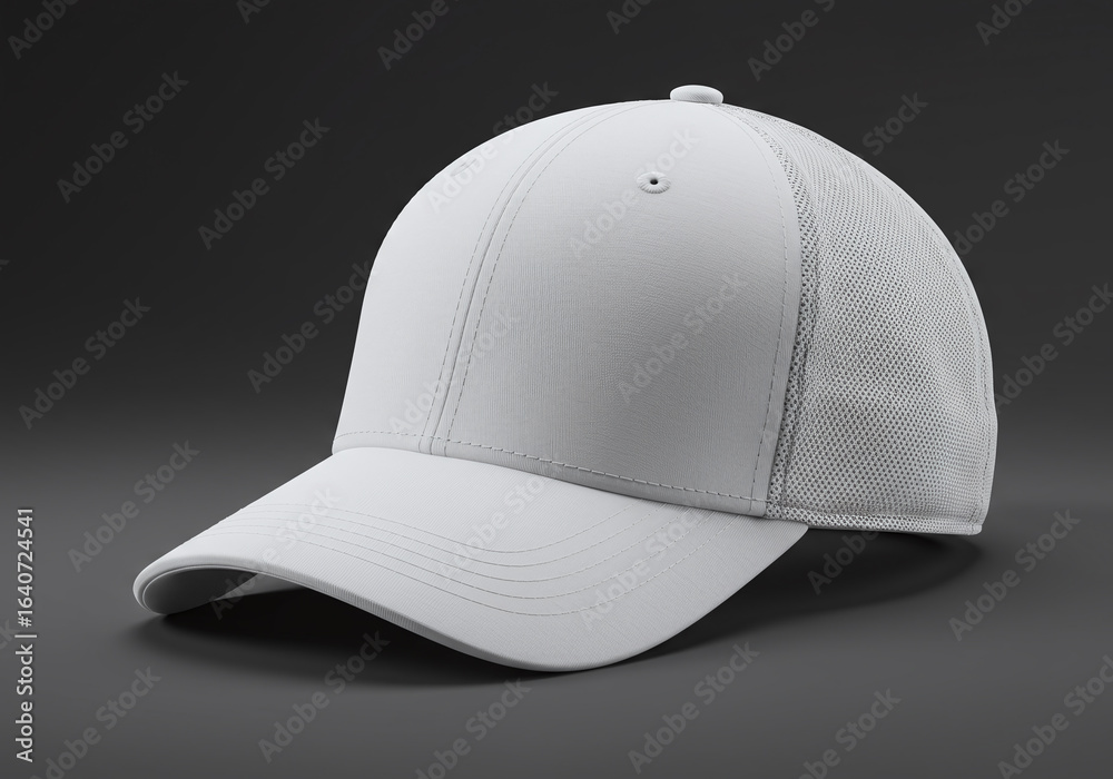 Fototapeta premium White Baseball Cap Mockup Isolated Dark Background Empty Headwear