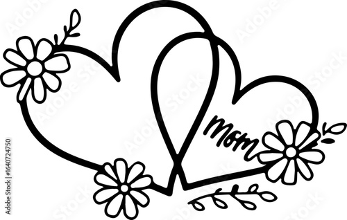 Floral Heart Mom Design – Mother's Day Line Art Illustration"