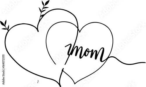 Floral Heart Mom Design – Mother's Day Line Art Illustration"