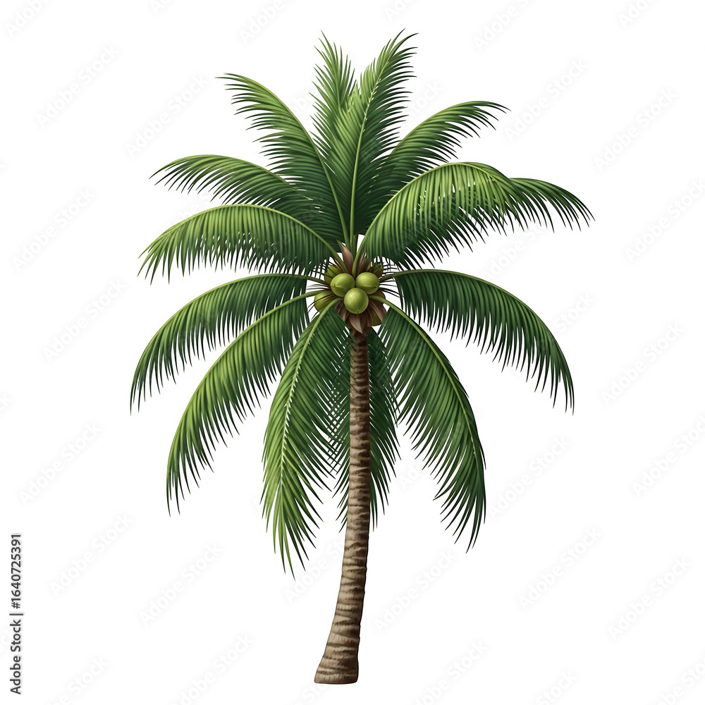 Fototapeta premium Isolated coconut palm tree tropical tree island tree palm leaves green palm tree summer tree exotic tree on transparent background