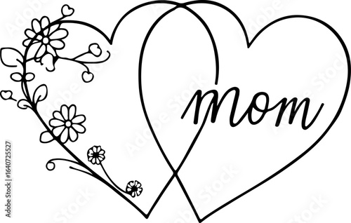 Floral Heart Mom Design – Mother's Day Line Art Illustration"