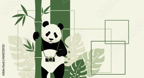 Artistic Panda Bear Photography Illustration in Botanical Setting for Kids