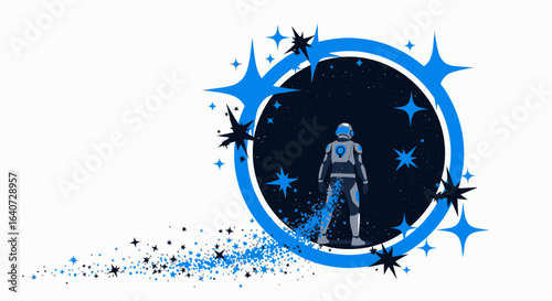 Astronaut Back View Stepping Through a Portal to Another World Surrounded by Stars