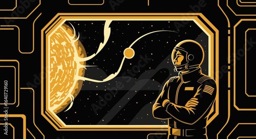 Astronaut Contemplates Distant Celestial Horizons From The Spacecraft Window