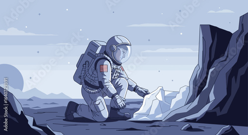 Astronaut Exploring New Worlds Discovering Geological Formations On A Distant Planet