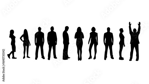 Silhouette Assemblage: A diverse gathering of individuals, their forms elegantly defined against a contrasting backdrop, representing a spectrum of human experience.