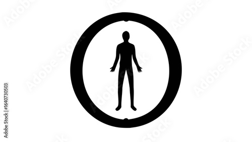 Human Figure in Circle: A simple yet striking graphic silhouette of a human figure enclosed within a circular border, embodying universality and the human condition.
