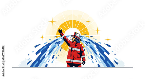 Brave Firefighter Heroically Controlling the Flames with Skill and Determination Displaying Courage
