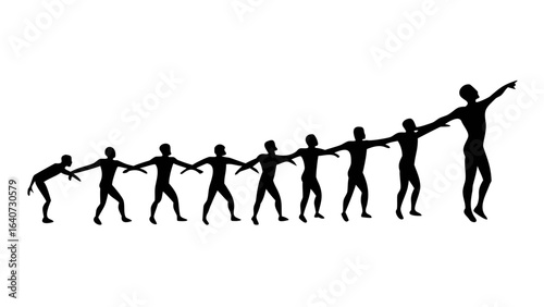 Silhouette of Growth: A symbol of human progression and evolution, with interconnected figures representing the growth of human civilization in a minimalist artistic depiction.