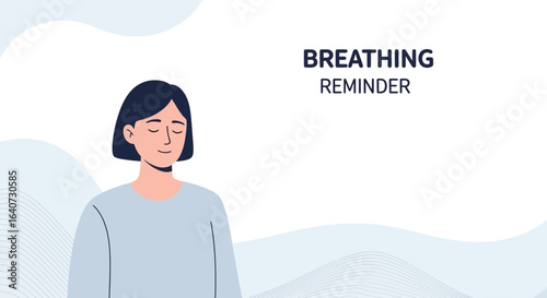 Breathing exercise vector illustration with relaxing woman for mental health concept