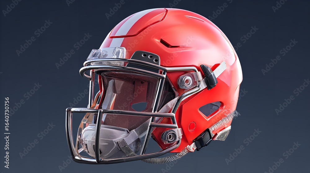 Fototapeta premium Bright red football helmet showcasing sleek design, positioned on a clean background, ideal for sports marketing