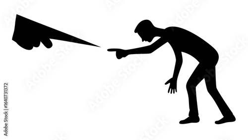 Power Dynamics: A silhouetted depiction of an authority figure pointing towards a subordinate, visually exploring themes of hierarchy and direction in a striking minimalist style.