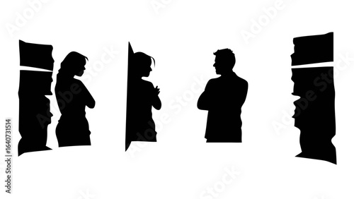 Silhouetted Meeting: Dramatic silhouettes portray a meeting, with the focus on communication, dialogue, and the power of shared experience. These figures stand in stark contrast.