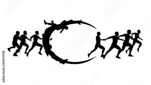 Silhouette of Runners: A dynamic silhouette captures the essence of speed, determination, and the relentless pursuit of victory. A powerful visual metaphor.
