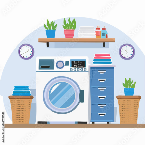 Laundry service room vector illustration.