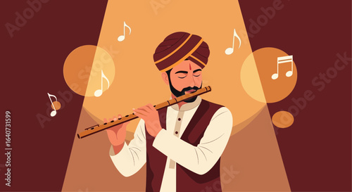 Captivating Indian Musician Playing Flute Traditional Performance Arts And Culture