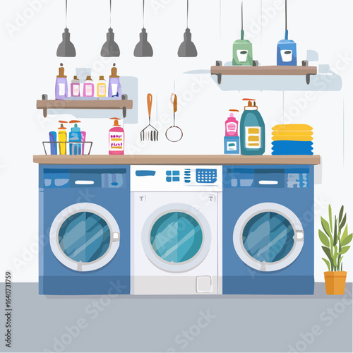 Laundry service room vector illustration.