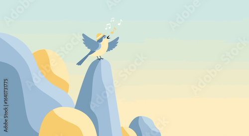 Bluebird Harmony: A Serenade on Pastel Peaks Minimalist Illustration Style