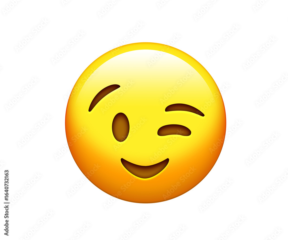 Fototapeta premium Yellow smiley face and single wink icon