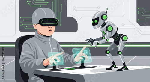 Boy Controls Robot Through Vr Technology Advances Future Communication