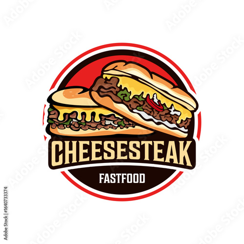 Fastfood Foodtruck Cheesesteak Beef Sandwich Junkfood Restaurant Street Food Logo Template Vector