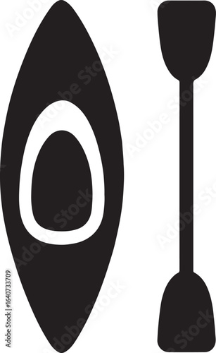 Kayak and paddle silhouette icon in vector EPS format. Water sports, adventure, and outdoor activity theme graphic design.