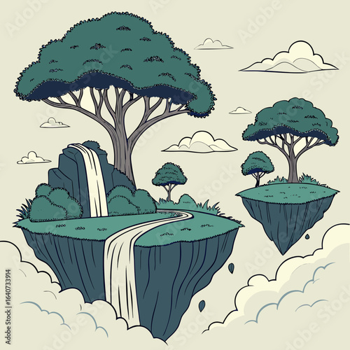 “Floating Island Vector – Surreal Sky Landscape Art