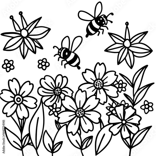 Clean Bee Frenzy Floral Illustration
