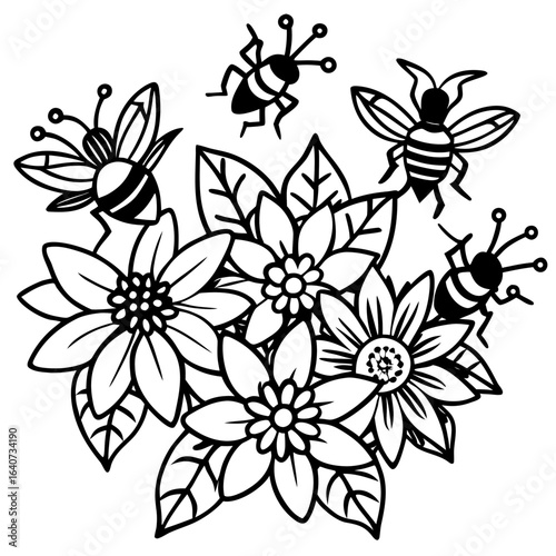 Clean Bee Frenzy Floral Illustration