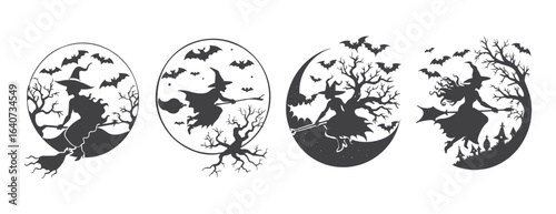 Moonlit Witch Silhouette Vector Set For T-Shirt