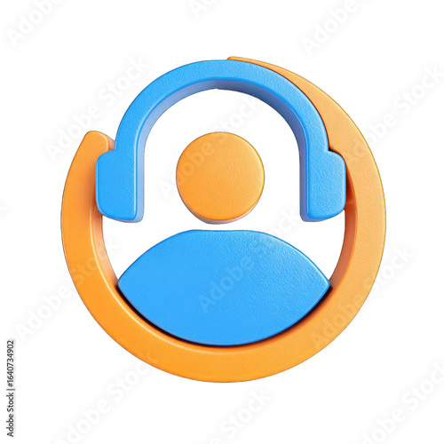 3D icon of person with headphones, circle design