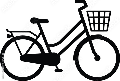 black bicycle with basket side view clip art preview