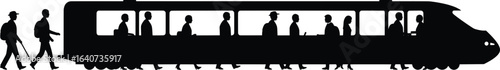Passengers Boarding a Train Vector Illustration in Urban Environment